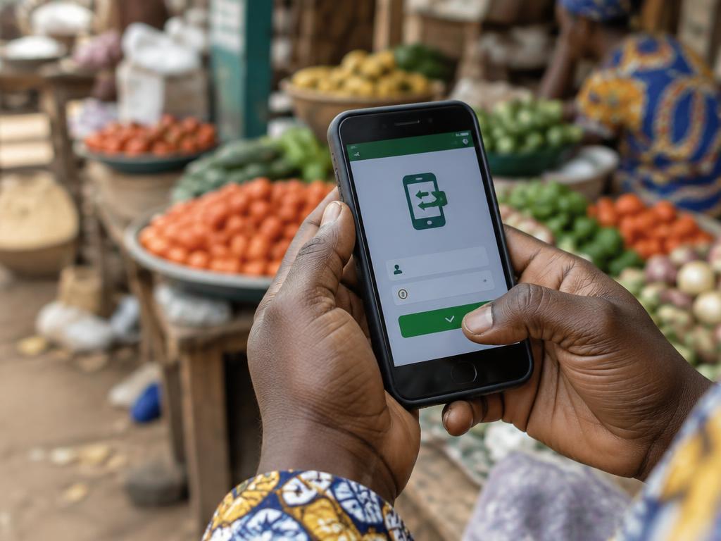 AI-generated phone-payment scene; not an actual IIPS interface or photograph from MojaCom 32